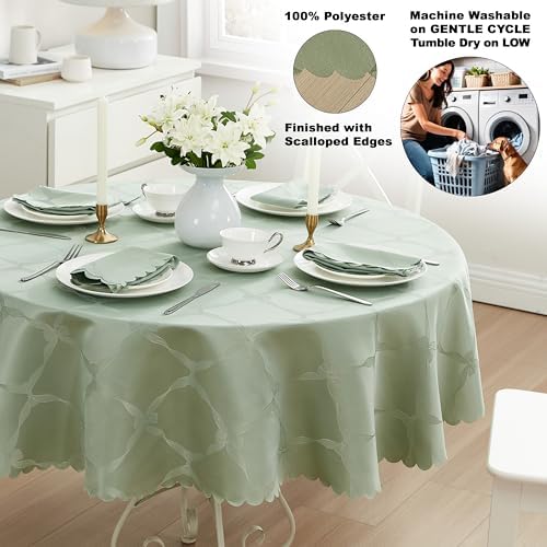 Newbridge Holiday Ribbons Bows Sage Green 90" Round Tablecloth - Image 4