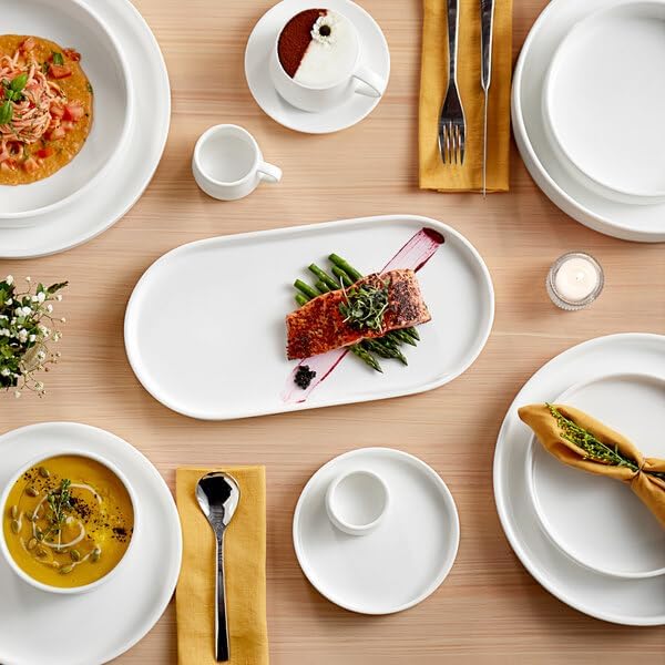 Lore Bright White Porcelain Deep Plate, 10 3/4 Inch, Raised Rim, Dishwasher Safe, Stackable, Scandinavian Design, 12 per Case