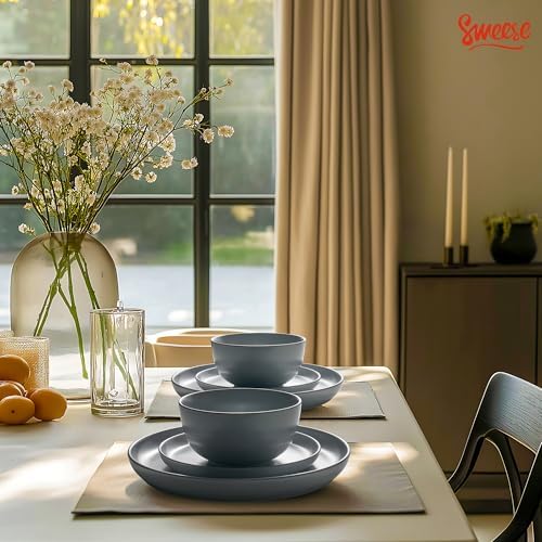 Sweese Dinnerware Sets Service for 4, 12 pcs Matte Speckled Glaze Plates and Bowls Sets, Handmade Ceramic Dish Set, Highly Chip and Crack Resistant Modern Plate Set, Grey - Image 6