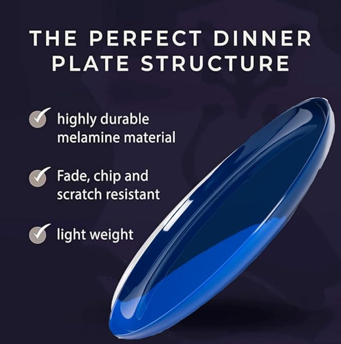 Thomas Fuchs Creative 1/2 & 1/2 Melamine Side Plates Set of 4, Chip and Break-Resistant, Durable Salad Plates, Kid-Friendly Dessert Plates for Indoor and Outdoor, Dishwasher Safe, Cobalt/Navy
