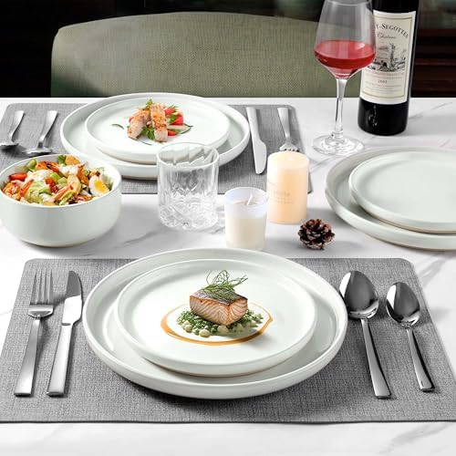 LIANYU 18-Piece Dinnerware Sets for 6, Stoneware Dinner Plates and Bowls, Kitchen Dining Dishes Set, Dishwasher & Oven Safe, Snowy White - Image 4