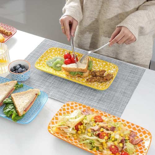 Selamica Ceramic Serving Platters, 14 Inch Serving Trays for Party Entertaining, Large Rectangular Serving Plates for Appetizer, Charcuterie, Dessert, Fruit, Set of 4, Assorted Colors - Image 6