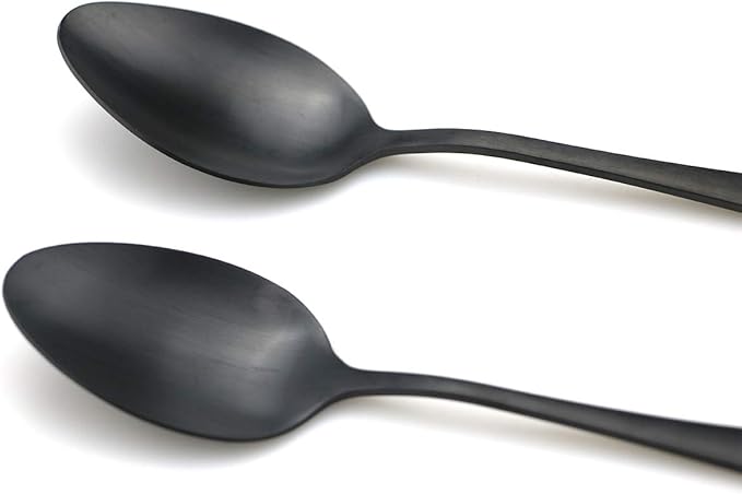 JASHII Modern Royal 5 Pcs Matte Black 18/10 Stainless Steel Utensils Cutlery Dinnerware Set w/Drinking Straw, Knife Fork and Spoon Flatware Set for Wedding Festival Christmas Party Service for 1