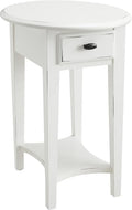 Leick Home Haven Ridge Oval End Table, One Drawer Side Table, Farmhouse White, 214387