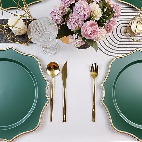 Green Chargers for Dinner Plates, 13 Inch Scalloped Plastic Decorative Table Charger Service Plates Set of 6 for Wedding, Holiday, Thanksgivng, Christmas - Image 5