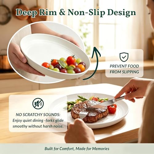 Homienly Deep Plates 12 PCS Wheat Straw Plates 9 Inch Unbreakable Plastic Plates for Salad, Sandwich,Bread and Butter Microwave & Dishwasher Safe Reusable Plates for Camping, Picnics (White) - Image 4