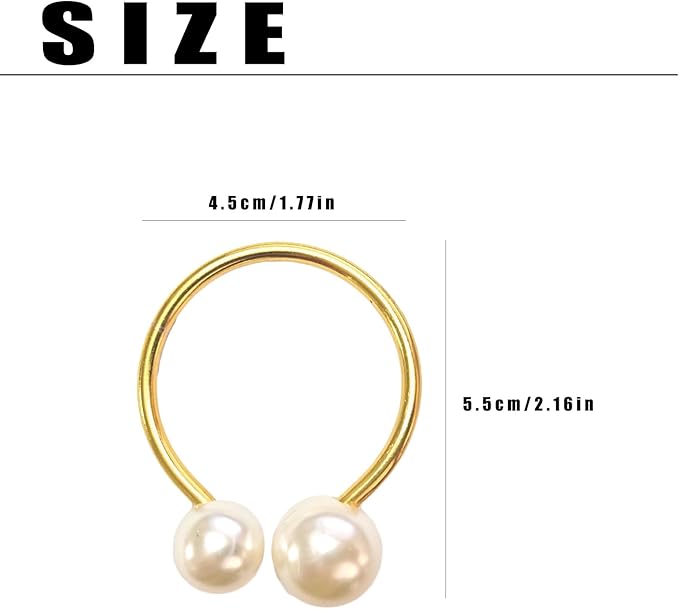 6 Pcs Gold Napkin Rings - Pearl Napkin Rings,Metal Napkin Ring for Table Settings Wedding Christmas Party Dinner Table