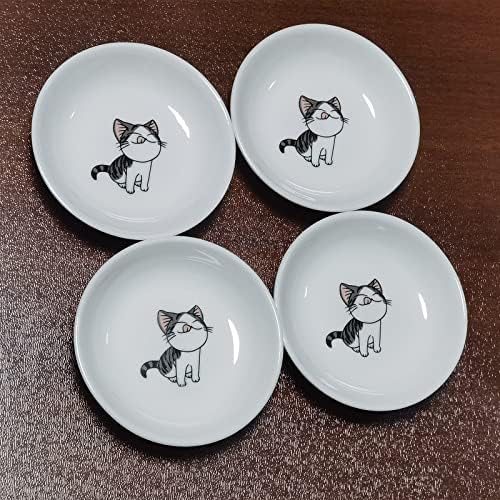 4 Pack Saucer Dishes with Cat Pattern, Ceramic Dipping Bowls Set, 4 Inch Side Dishes Sauce Dishes for Sushi Sauce Snack Soy, Porcelain Seasoning Dishes Side Bowls, Snack Serving Dishes - Image 7