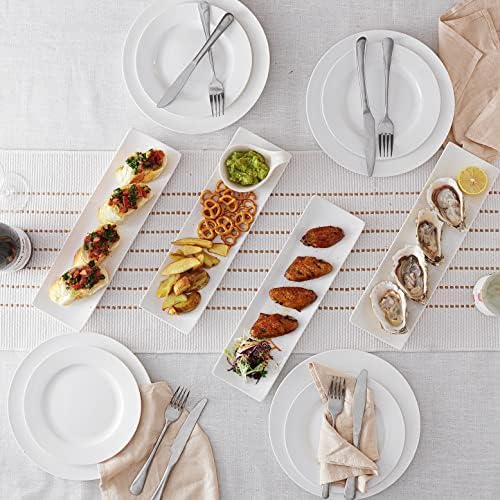 DOWAN 14" Sushi Plate Set of 4 - Long Rectangle Plates and Cracker Trays for Serving - White Ceramic Platters for Party and Entertaining - Dishwasher & Oven Safe - Image 5