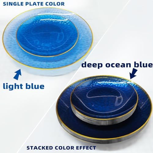 150 Pcs Blue Plastic Dinnerware Set, Disposable Plates for 25 Guests - Image 2