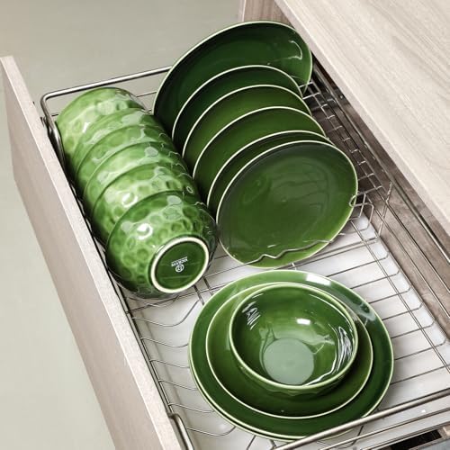 vicrays Ceramic Round Plates Set of 6 - Porcelain 10 inch Dinner Plates for Salad Dessert Appetizer Bread - Microwave Oven and Dishwasher Safe - Green - Image 5