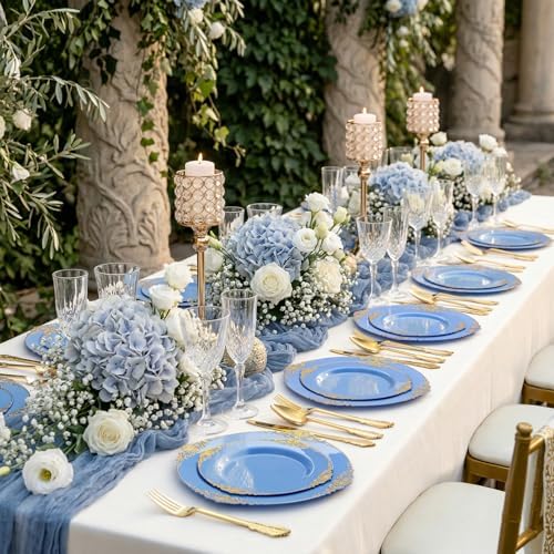 125PCS Blue and Gold Plastic Plates for Wedding Party Baby Shower - Image 4
