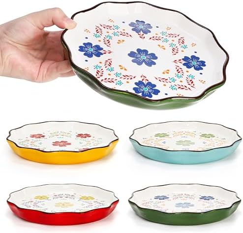 Pumtus 4 Pack Ceramic Dessert Plates, 7.5 Inch Small Floral Dinner Appetizer Plate, Lunch Salad Serving Dishes, Vintage Flat Pasta Bowl for Steak Fruit Pizza, Dishwasher & Microwave Safe - Image 3