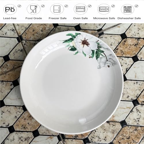 5 Pack Ceramic Plates with Lotus Pattern, 7.12 inch Large Dessert Salad Porcelain Dinner Plates, Ceramic Dessert Dishes for Steak, Pasta, Pizza, Appetizer ( Dishwasher & Microwave Safe Dinnerware) - Image 3