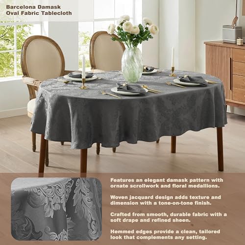 Newbridge Barcelona Damask Fabric Napkins, Set of 4, Grey – No Iron, Soil Resistant Cloth Napkins for Dining, Parties and Holidays - Image 6