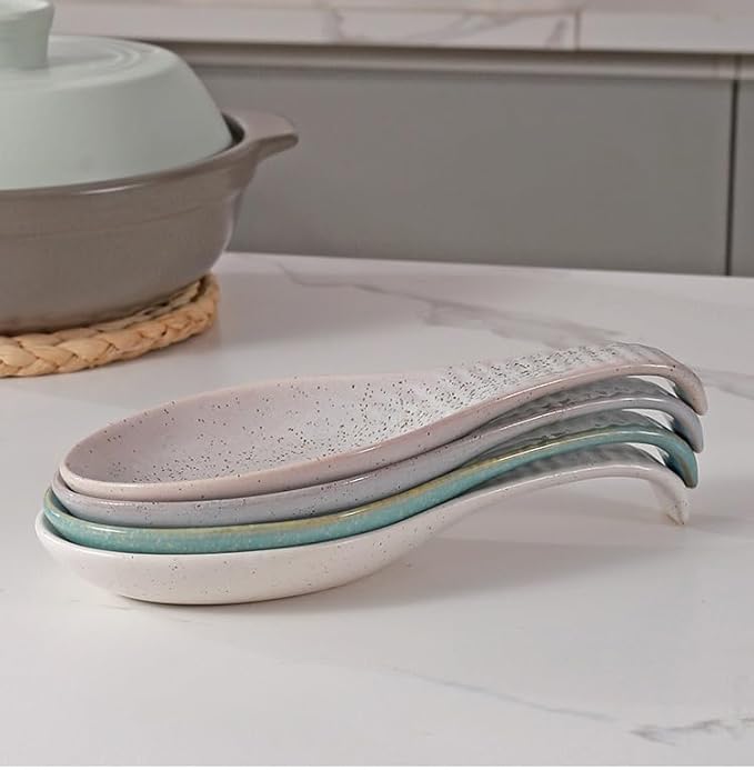 Utensil Rest for Multiple Utensils, Ceramic Heat-Resistant Spoon Holder for Stove Top - Kitchen Spoon Holder for Ladles & Tongs, Farmhouse Kitchen Décor, Christmas White Pitting