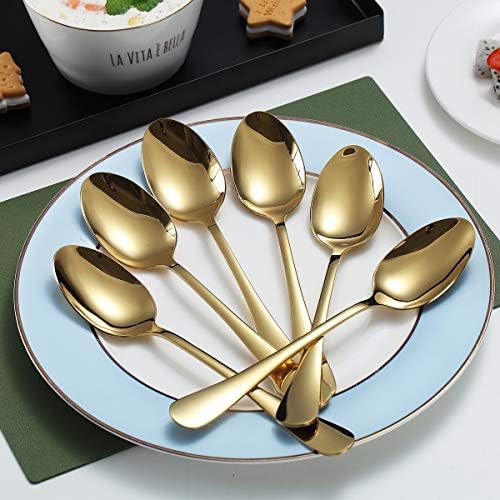 Gold Dinner Spoons, Kyraton 6 Pieces 7.5" Stainless Steel Table Spoon With Titanium Gold Plating, Soup Spoon, Dessert Spoons Sliverware Dishwasher Safe Set of 6. - Image 3