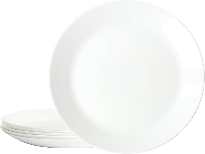 Gibson Home Ultra Round 6 Pieces 10 Inch Opal Glass Crack and Chip Resistant Dishes, Lightweight Round Dinnerware Set Plates, Microwave & Dishwasher Safe