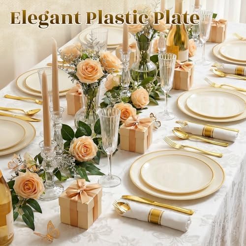 Ivory Gold Dinnerware Set Disposable Plates for 350PCS 50 Guests - Image 3