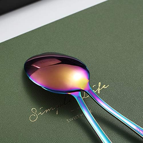 Rainbow Dinner Spoons, Kyraton 6 Pieces 7.5" Stainless Steel Table Spoon With Titanium Colorful Plating, Rainbow Soup Spoons, Dessert Spoons Sliverware Dishwasher Safe Set of 6 - Image 6