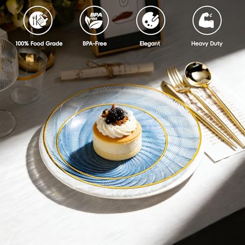 N9R 180PCS Blue and Gold Plastic Plates Disposable, Spiral Dinnerware Set - Image 3