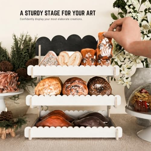 HOTCAN Wooden Cookie Display Stand with Chalkboard Sign for Bakers, Vendors, Craft Fairs | Pastry Display for Market Booths & Events | 3 Tiered Cookie Display for Muffins, Cakes, and Pastries (White) - Image 6