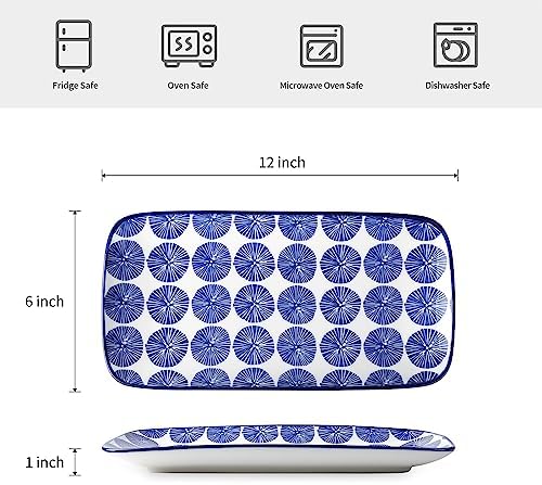 Selamica Ceramic 12 Inch Serving Platters Set of 4, Vintage Blue - Image 2