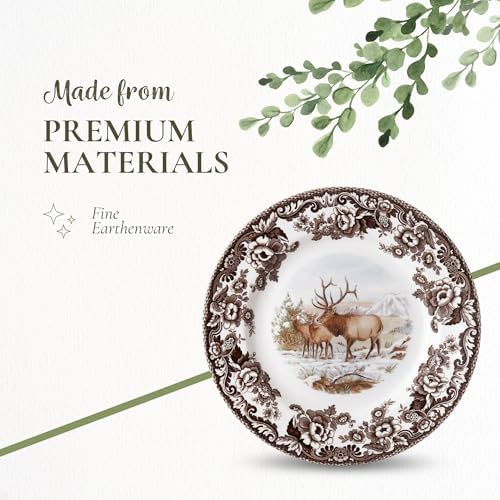 Spode Woodland Elk Salad Plate - American Wildlife Design, British Flowers Border for Rustic Dining, 8 Inch Fine Earthenware - Oven, Microwave, Freezer & Dishwasher Safe, Made in England - Image 4
