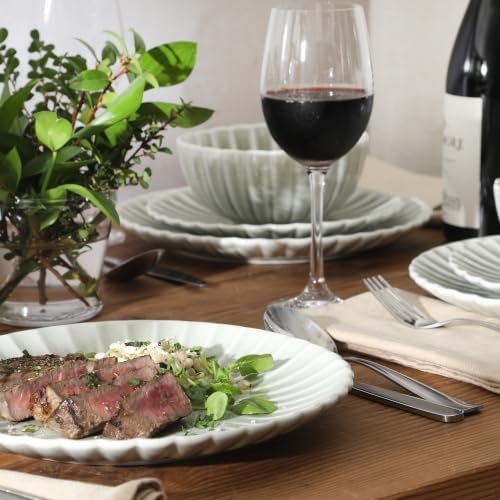 Gibson Elite Peach Orchard 12-Piece New Bone China Dinnerware Set Service for 4, Embossed Fluted Plates and Bowls, Dishwasher and Microwave Safe, Sage Green - Image 7