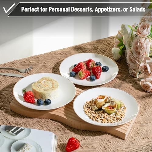 BTaT- White Dessert Plates with Gold Rim, Set of 6, 8" Round, Porcelain, Elegant Style, Dinner Plates - Image 3