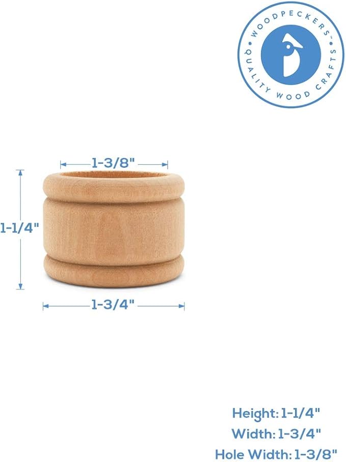 Vintage Wooden Napkin Rings Set of 6, 1-3/4 inch Unfinished Napkin Rings Wood for Housewarming Gift, by Woodpeckers