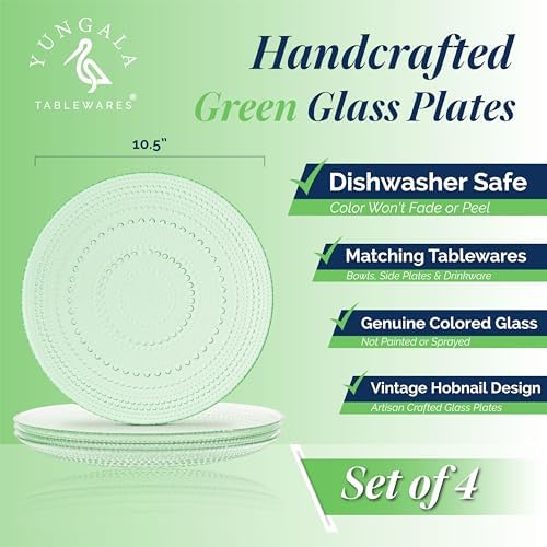 Green Hobnail Dinner Plates Set of 4 Pressed Glass 10.5 Inch - Image 2