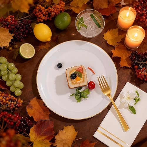 Festiva 175PCS White and Gold Plastic Plates - White with Gold Rim Fall Dinnerware Set - 25Guest include Plates Cups Cutlery Napkins for Birthday Party&Wedding& Thanksgiving - Image 5