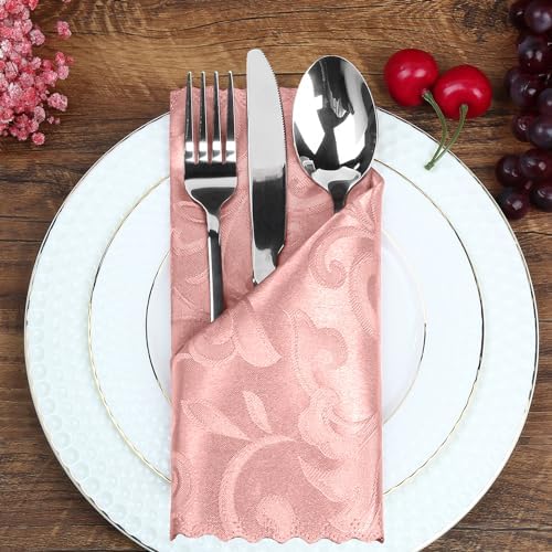 12 Pack Rose Gold Damask Satin Napkins 17 x 17 Inch - Image 2