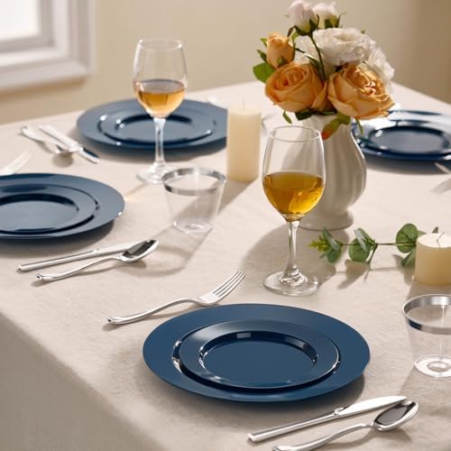 BESTVIP 200 Pack Premium Navy Blue Plastic Plates - Image 5