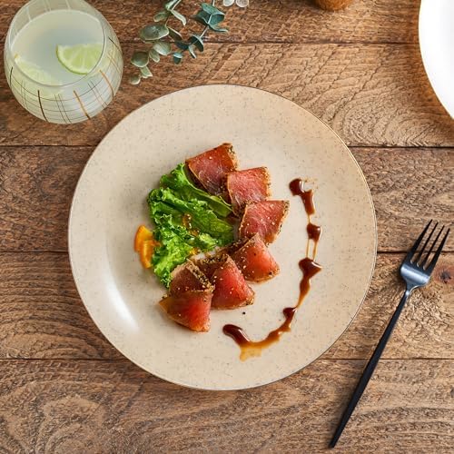 PLASTICPRO 64 Pack Elegant Disposable Plastic Plates Combo Set Includes 32 Dinner Plates and 32 Salad Plates Heavy Duty Fancy Party Plates Pink Granite Plates with Gold rim - Image 3