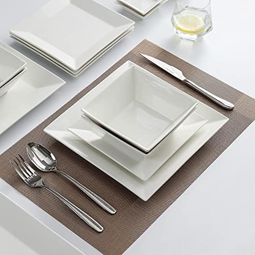 Porlien Off-White Porcelain Dinnerware Set (16 Piece Dinnerware Set), Square Dishes Set for 4 Persons, Chip Resistant Dinnerware Set, Square Plates and Bowls Sets, Durable Everyday Dishes - Image 3