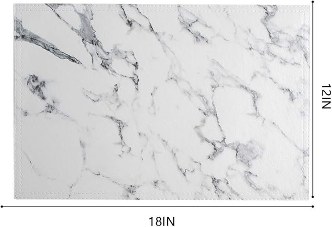 Marble Leather Placemats for Dining Table Waterproof Set of 4 Marble Decor for Kitchen Table Easy to Clean PU Place Mats for Dinning,Office (Marble（White）)