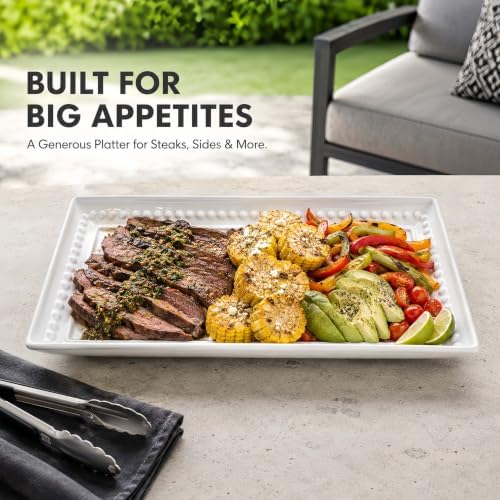 14 inch Ceramic Serving Platter - Rectangular Serving Trays Set of 4, Large Embossed Plates, Porcelain White Platters for Steak, Appetizer, Dessert, Tacos, Housewarming, Oven Dishwasher Safe - Image 2
