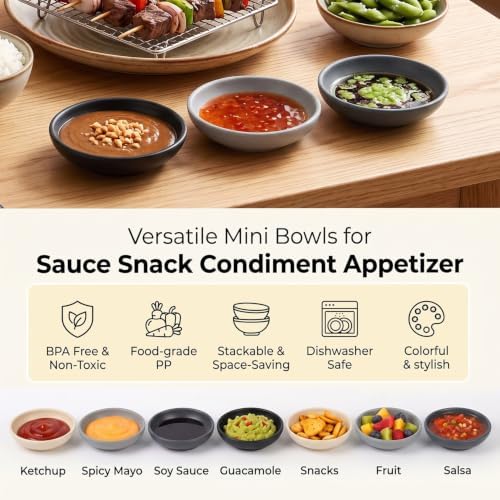 4in Soy Sauce Dish, Unbreakable Dipping Bowls Set of 8 - BlackBeige - Image 5