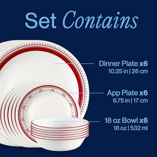 Corelle Everyday 18-PC Dinnerware Set Service for 6, Durable and Eco-Friendly, Higher Rim Glass Plate & Bowl Set, Microwave and Dishwasher Safe, Sadie - Image 3