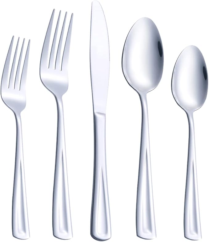 60-Piece Silverware Set for 12, GoGeiLi Stainless Steel Flatware Cutlery Set for 12, include Fork, Knife and Spoon Set, Mirror Finished