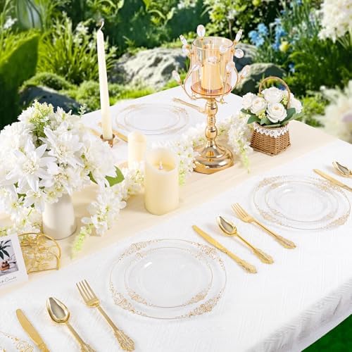 125PCS Clear and Gold Plastic Plates for Wedding and Party - Image 5