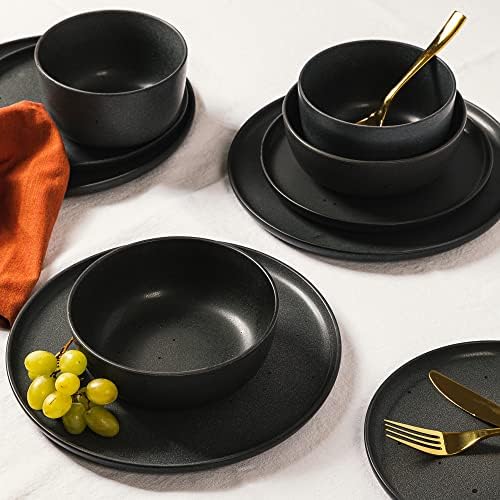 Gibson Elite James Street Stoneware Matte Reactive Double Bowl Dinnerware Set - Truffle Grey, Service for 4 (16pcs) - Image 2