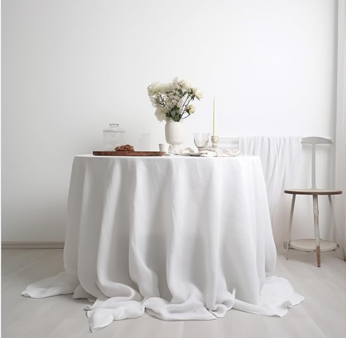 EVERLY 100% Pure Linen Round Tablecloths 80Inch Round Machine Washable Tablecloth for Thanksgiving,Decorative Halloween,Buffet Parties,Picnic,Events,Weddings and Restaurants-White