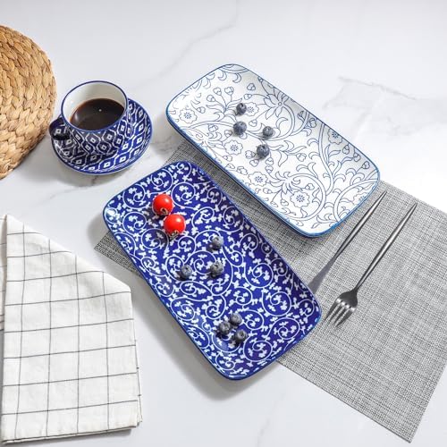 Selamica Ceramic 12 Inch Serving Platters Set of 6, Vintage Blue - Image 4