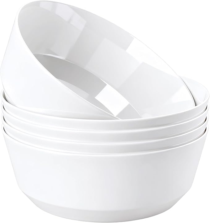 Hioasis 8 Pack Plastic Serving Bowls 128oz White Plastic Bowls Heavy Duty Disposable Serving Bowls for Party Snack & Salad & Candy & Bar Buffet