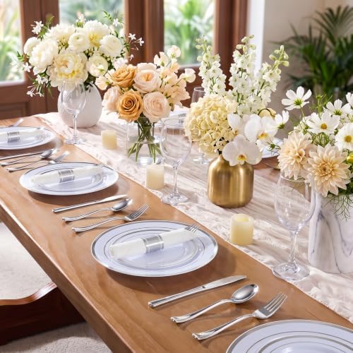 Goodluck 100 Pack Pre Rolled Silver Plastic Silverware, Wrapped Cutlery - Image 6