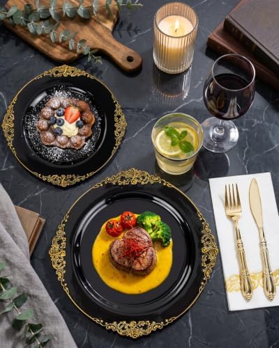 Morejoy 350PCS Black and Gold Plastic Plates Dinnerware Sets for 50 Guests - Image 6