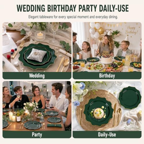 WDF 50PCS Green Plastic Plates Fancy Green Disposable Plates for Party - Image 4